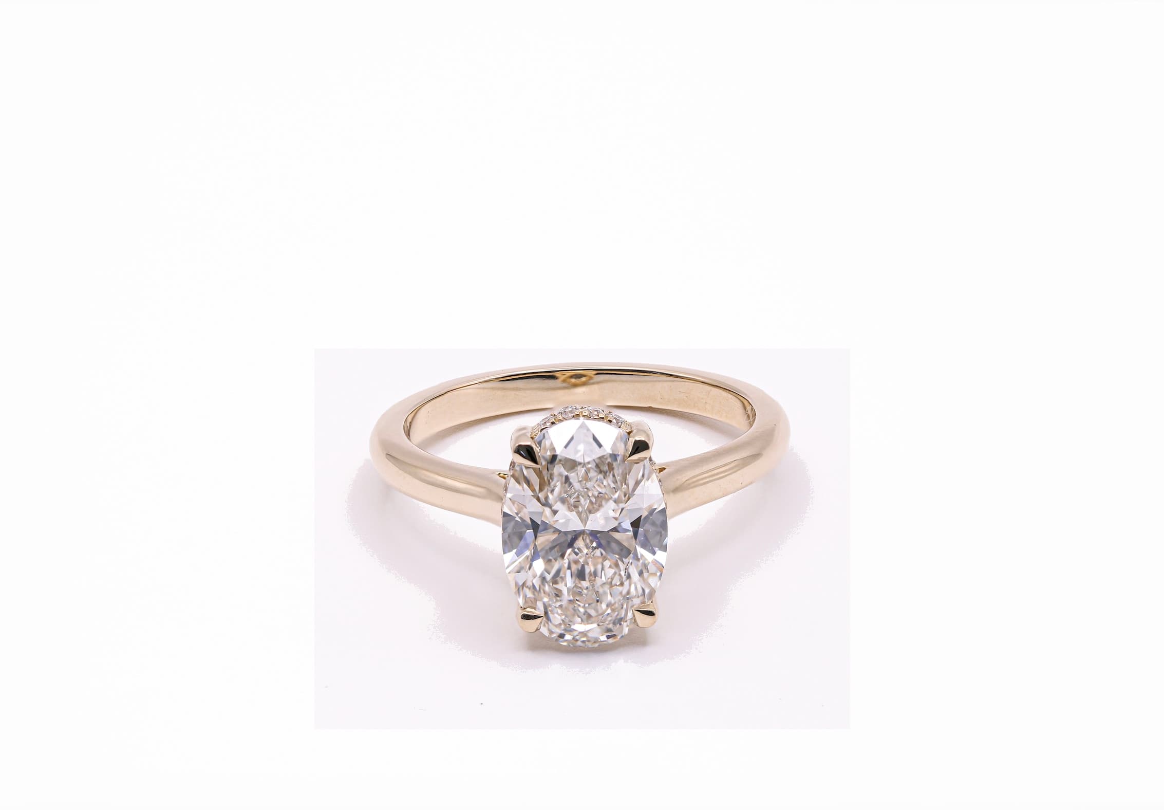 Oval hidden halo engagement ring front view
